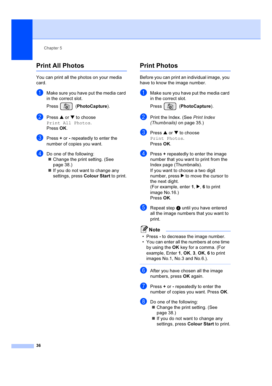 Print all photos, Print photos, Print all photos print photos | Brother DCP-540CN User Manual | Page 42 / 105