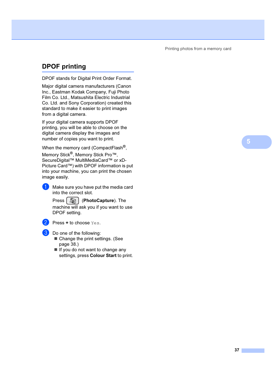 Dpof printing, 5dpof printing | Brother DCP-540CN User Manual | Page 43 / 105