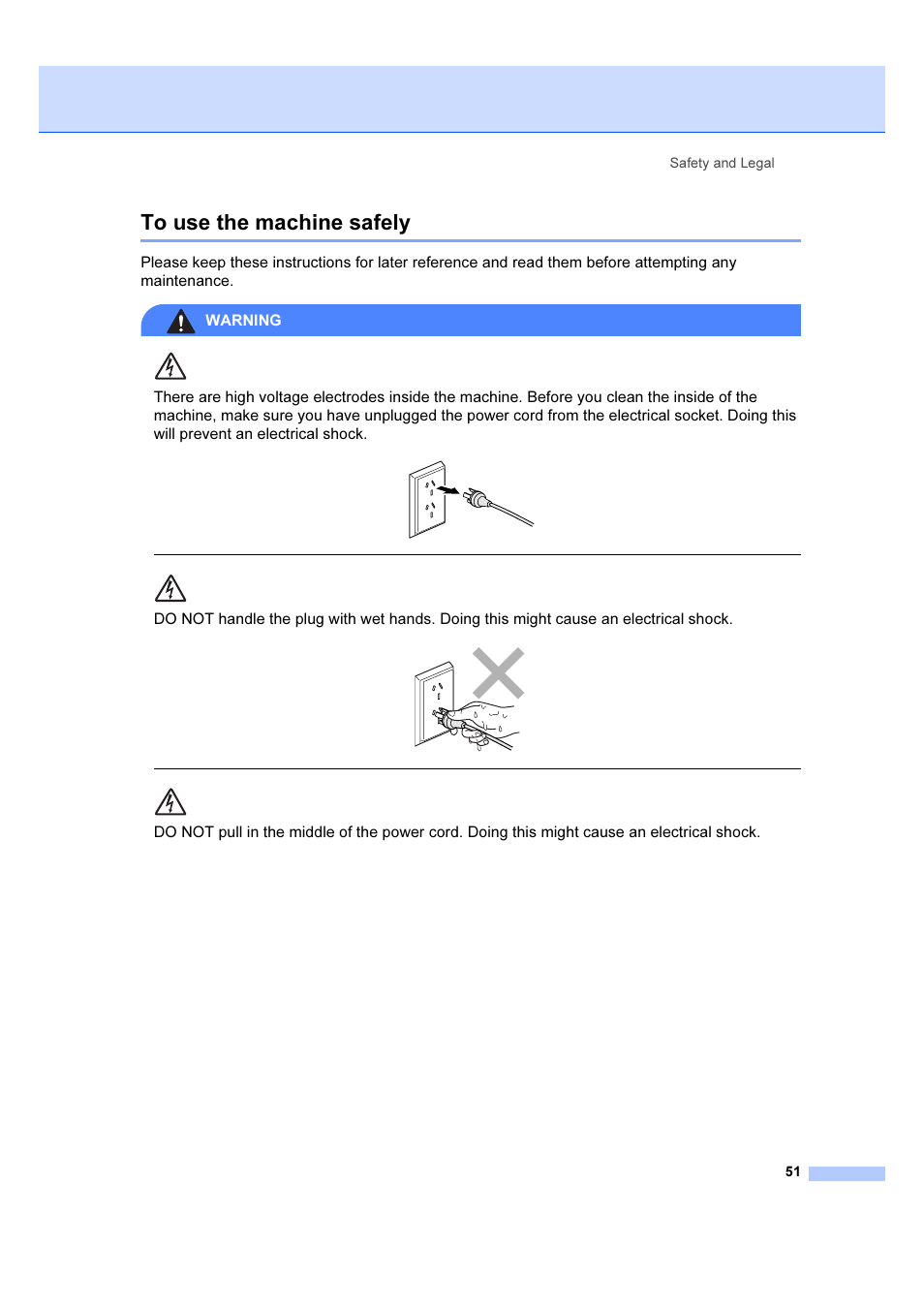 To use the machine safely, Safety and legal 51 | Brother DCP-540CN User Manual | Page 57 / 105