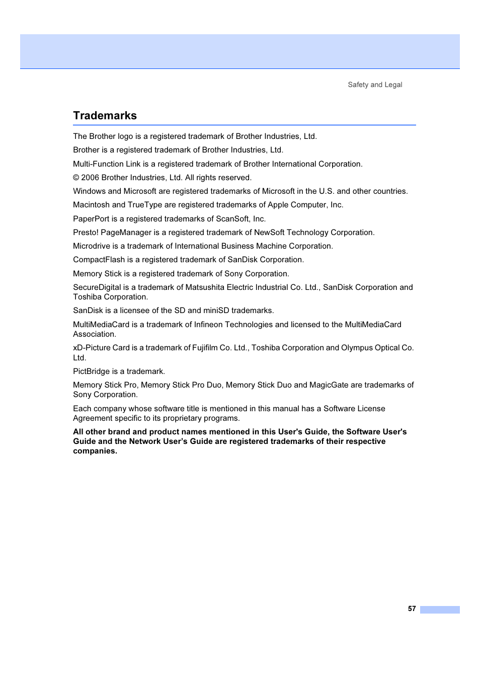 Trademarks | Brother DCP-540CN User Manual | Page 63 / 105