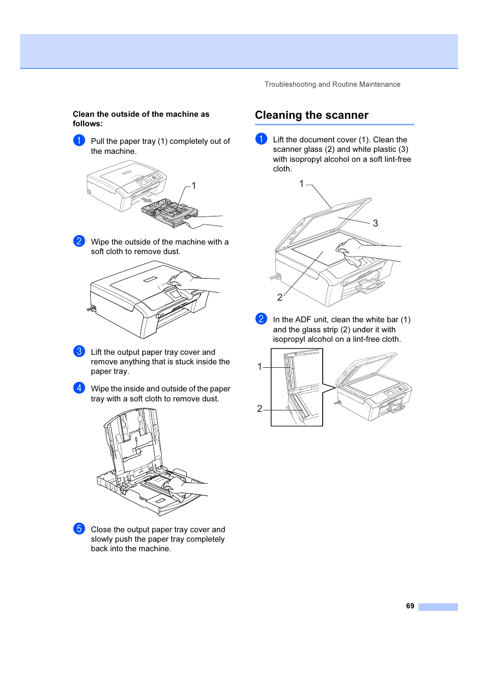 Cleaning the scanner | Brother DCP-540CN User Manual | Page 75 / 105