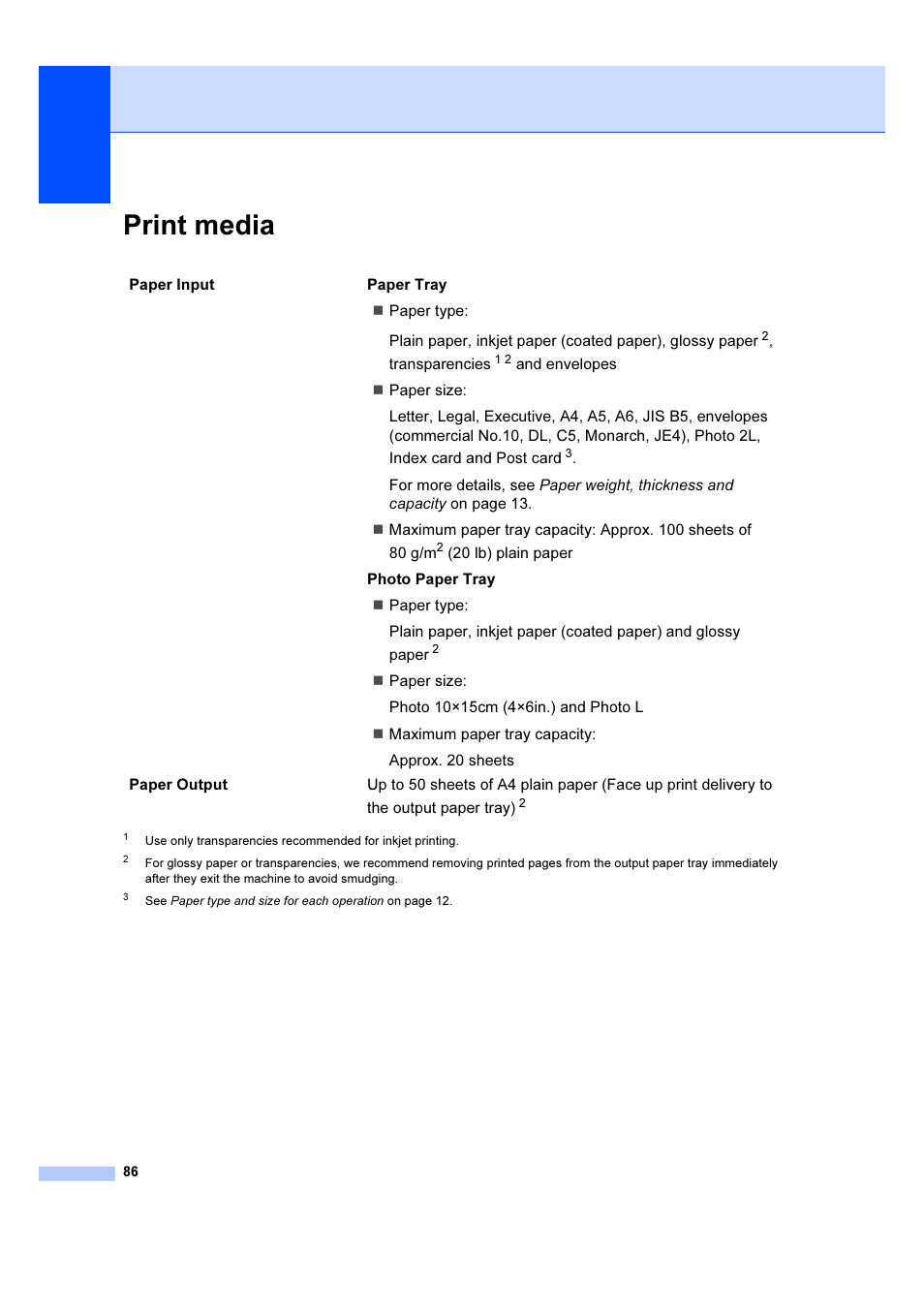 Print media | Brother DCP-540CN User Manual | Page 92 / 105