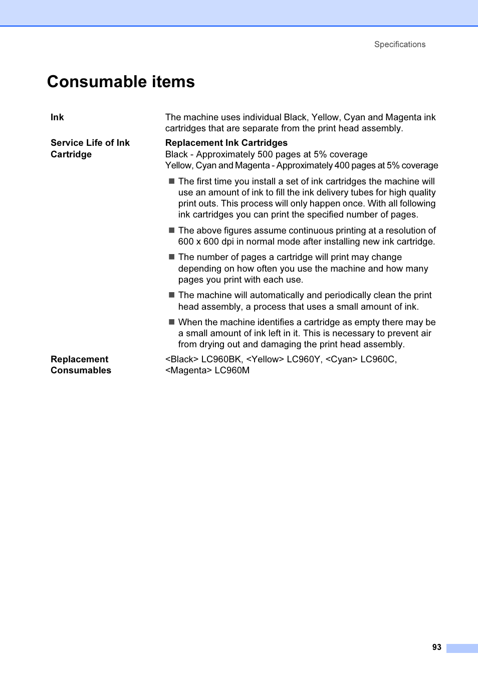 Consumable items | Brother DCP-540CN User Manual | Page 99 / 105