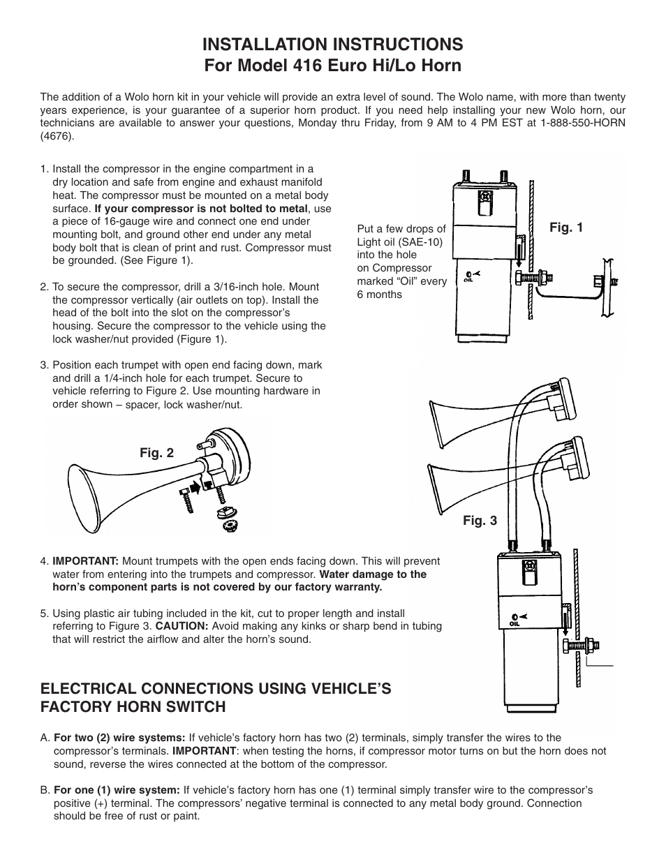 Wolo 416 Euro Emergency Horn User Manual | 2 pages