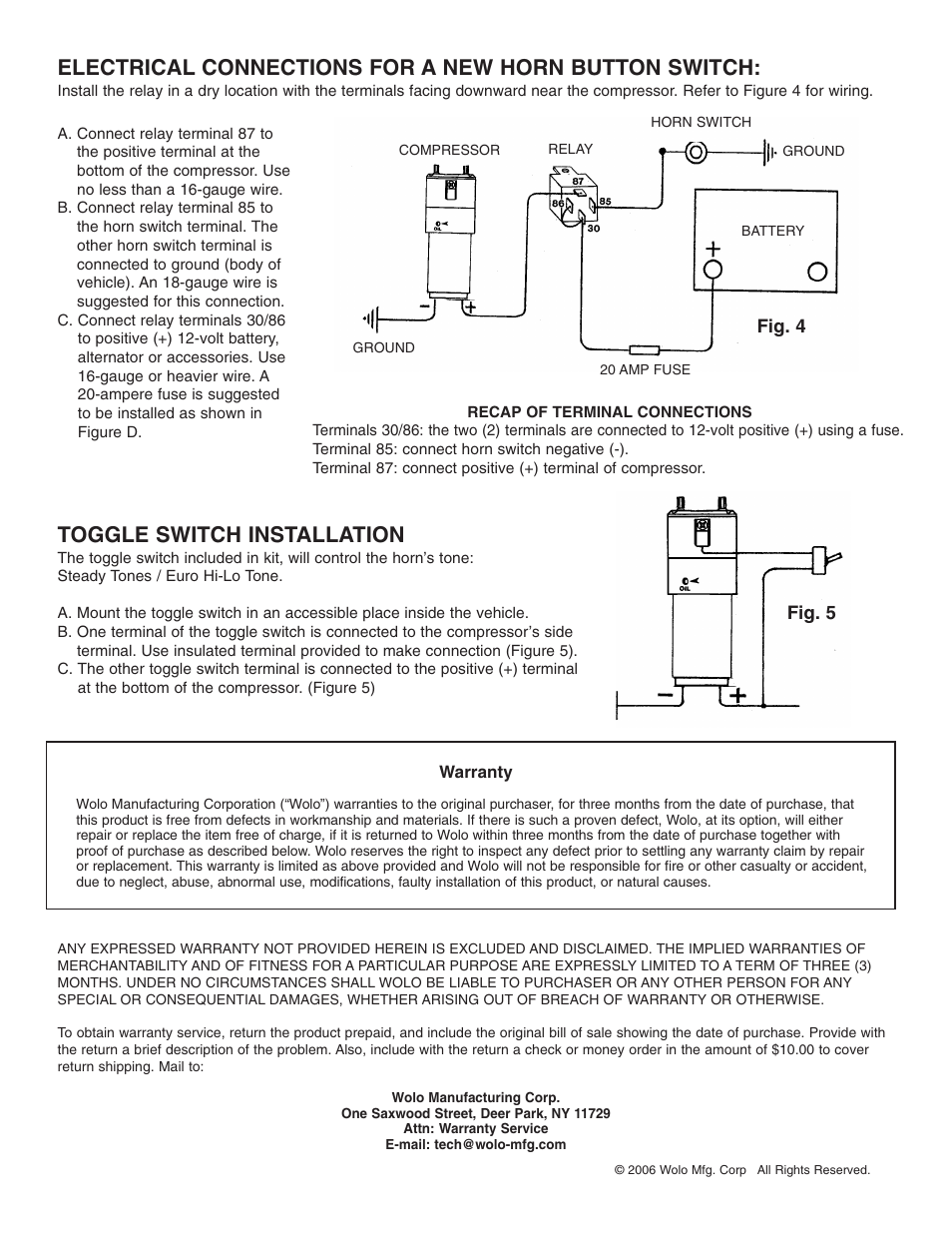 Toggle switch installation | Wolo 416 Euro Emergency Horn User Manual | Page 2 / 2