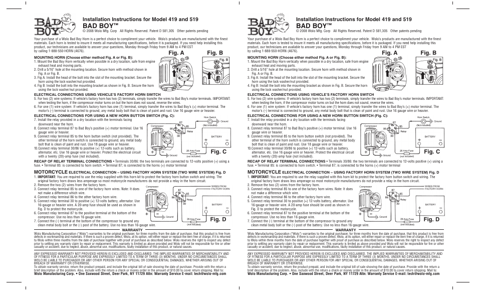 Wolo 419 Bad Boy User Manual | 1 page