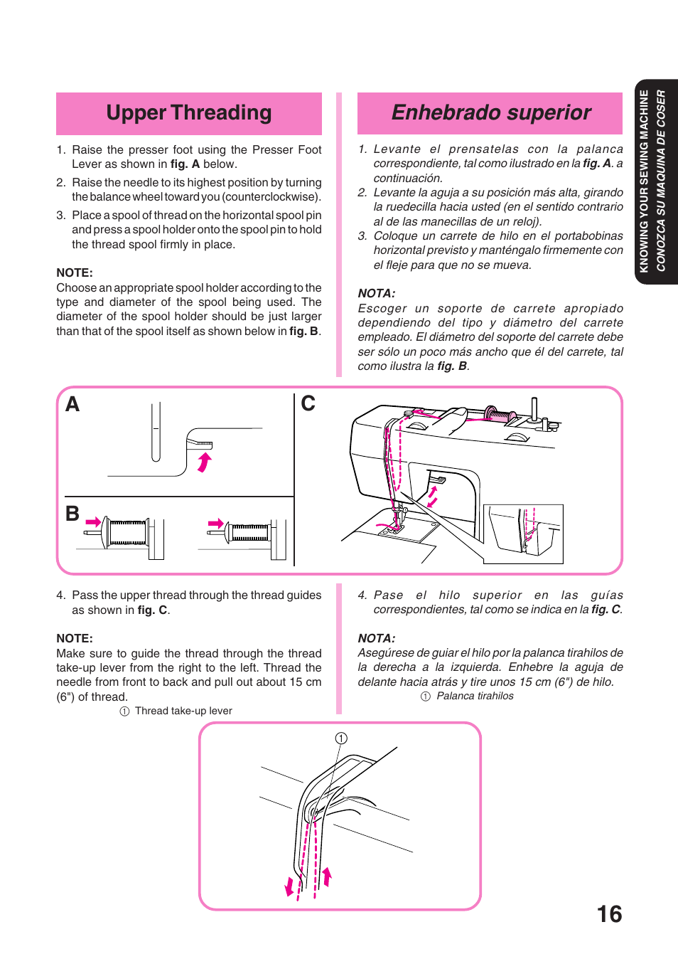 Enhebrado superior, Upper threading, Bc a | Brother XL 3010 User Manual | Page 21 / 59