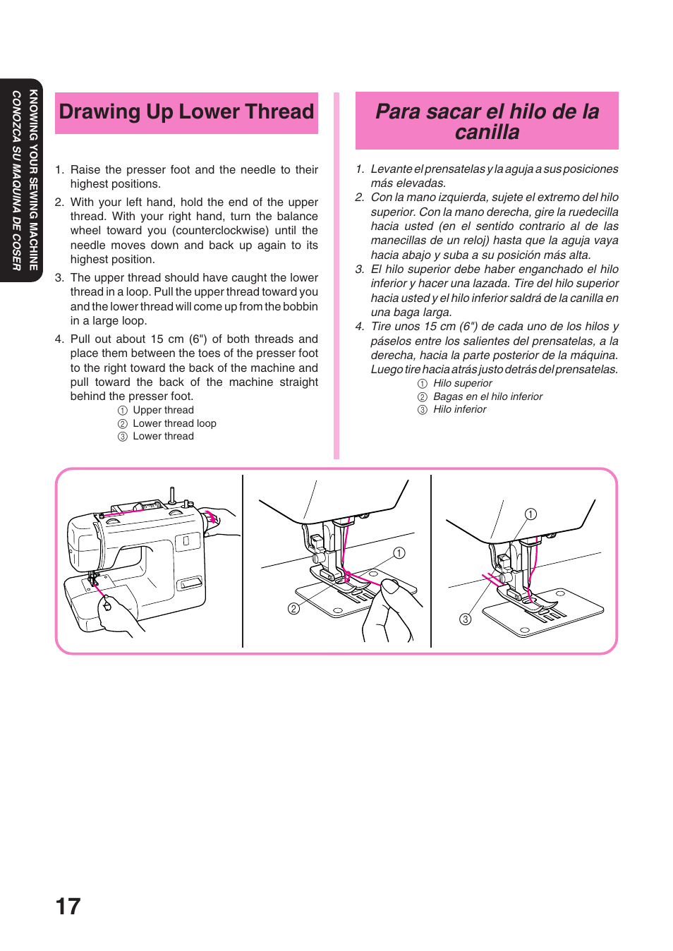 Para sacar el hilo de la canilla, Drawing up lower thread | Brother XL 3010 User Manual | Page 22 / 59