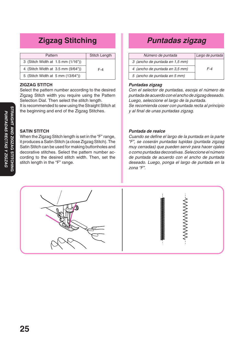 Puntadas zigzag, Zigzag stitching | Brother XL 3010 User Manual | Page 30 / 59