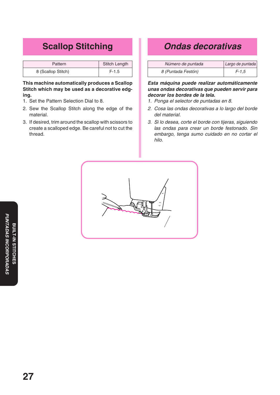 Ondas decorativas, Scallop stitching | Brother XL 3010 User Manual | Page 32 / 59