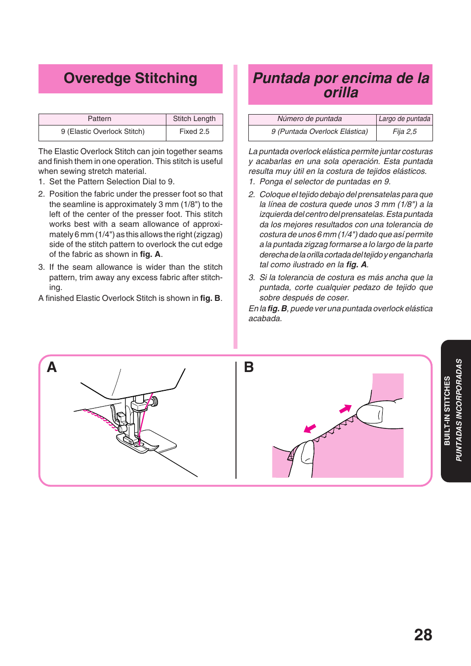 Puntada por encima de la orilla, Overedge stitching | Brother XL 3010 User Manual | Page 33 / 59