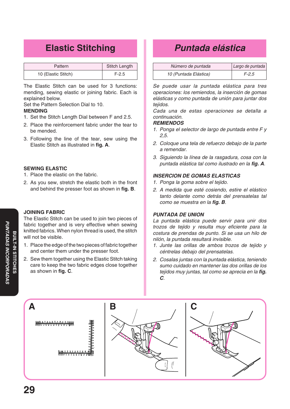 Puntada elástica, Elastic stitching, Ac b | Brother XL 3010 User Manual | Page 34 / 59