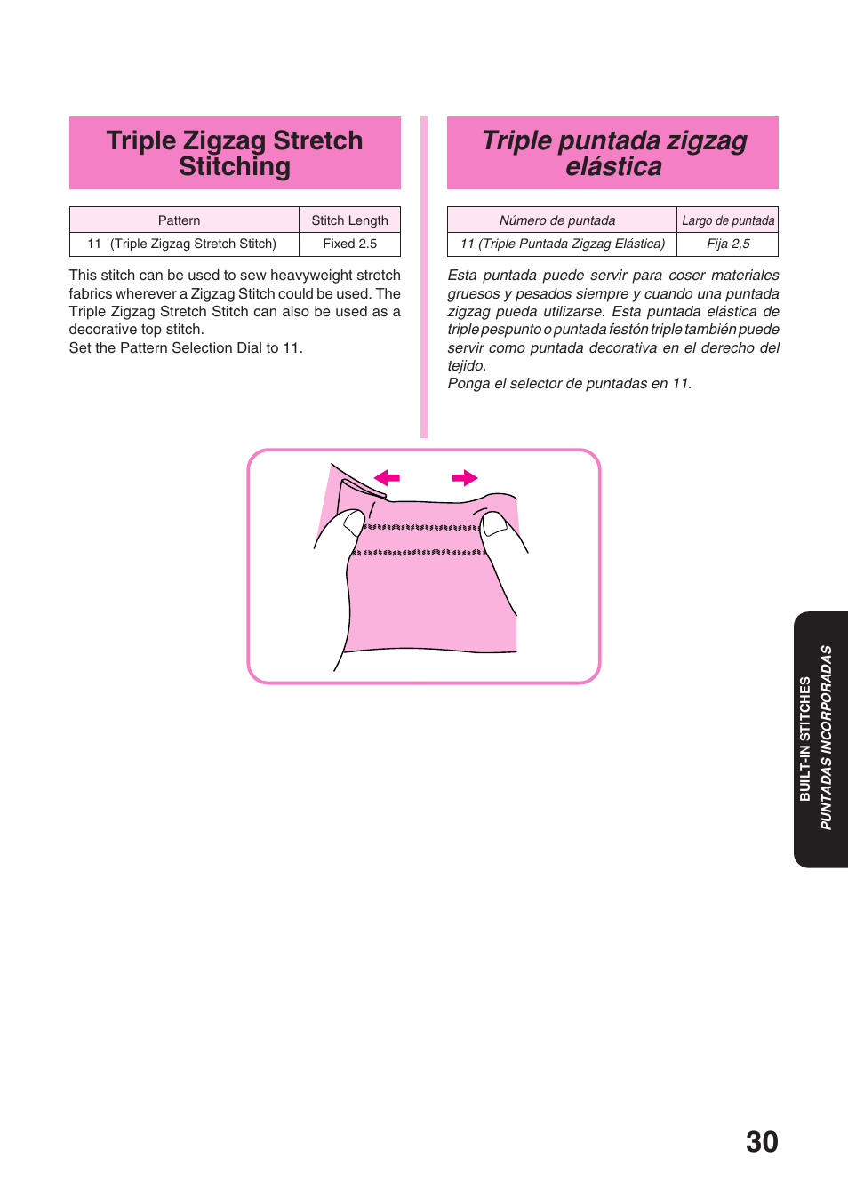Triple puntada zigzag elástica, Triple zigzag stretch stitching | Brother XL 3010 User Manual | Page 35 / 59