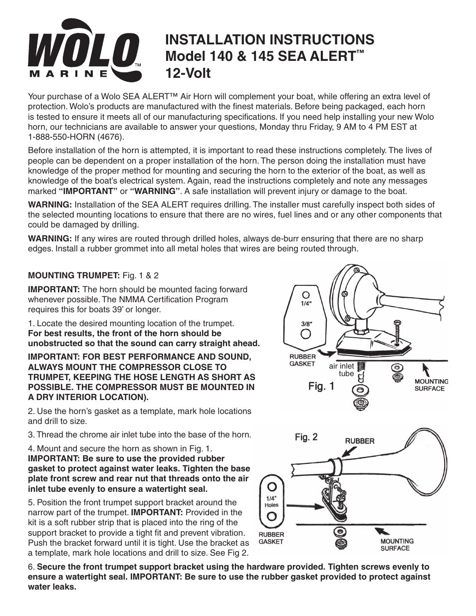 Wolo 140 Sea Alert User Manual | 4 pages