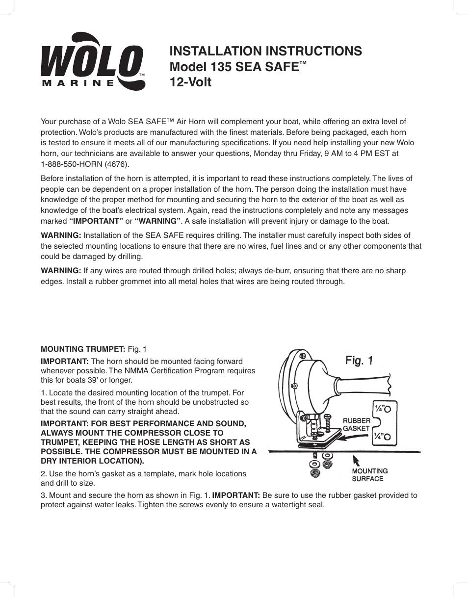 Wolo 135 Sea Safe User Manual | 4 pages