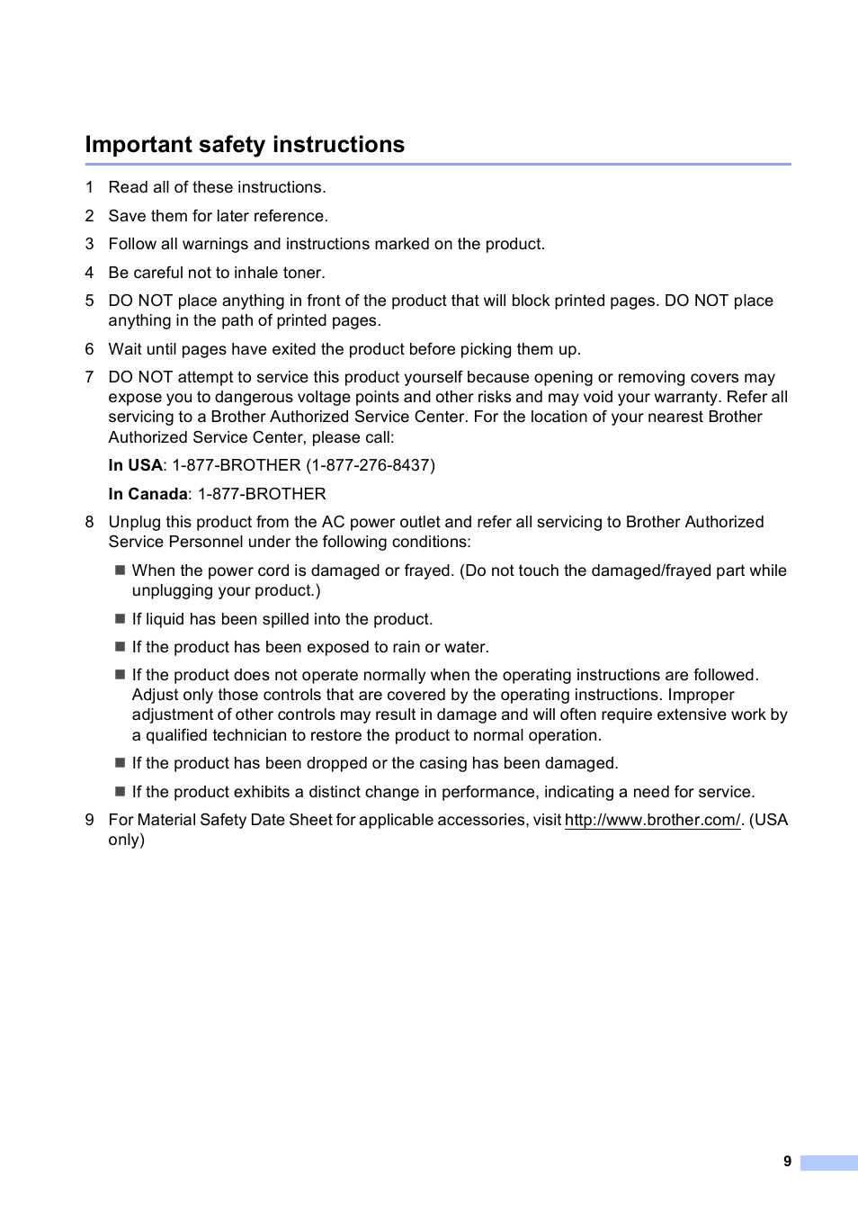 Important safety instructions | Brother 4570CDW User Manual | Page 10 / 217
