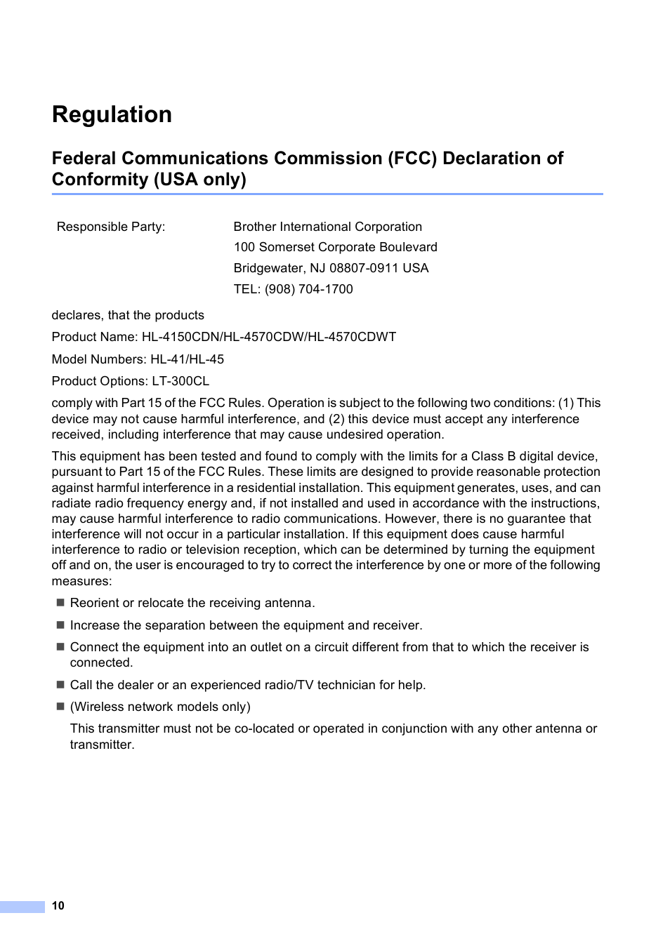 Regulation | Brother 4570CDW User Manual | Page 11 / 217