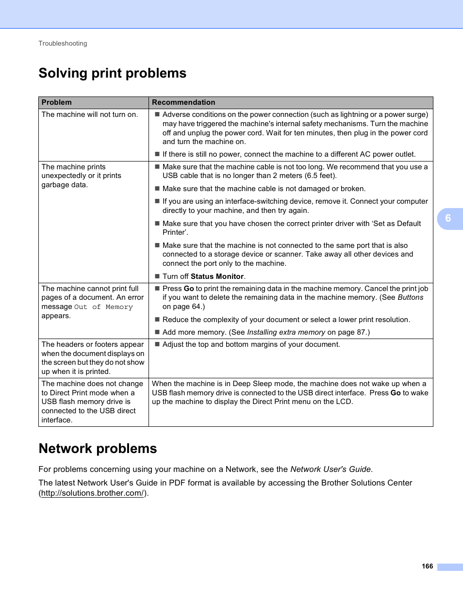 Solving print problems, Network problems, Solving print problems network problems | Brother 4570CDW User Manual | Page 189 / 217