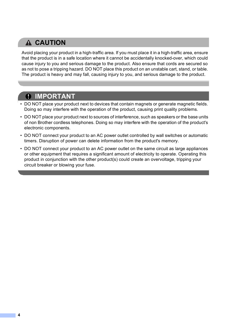 Caution, Important | Brother 4570CDW User Manual | Page 5 / 217