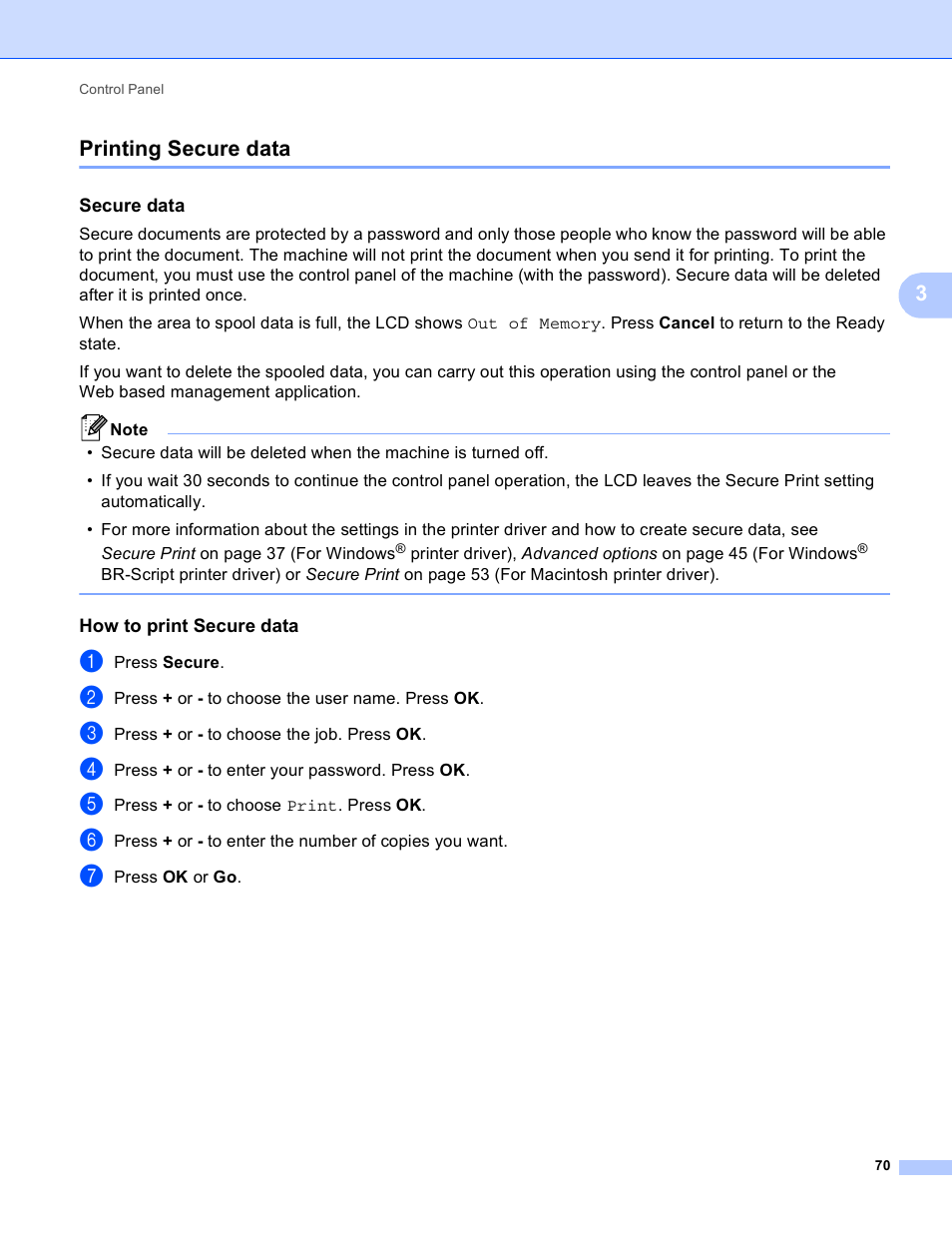 Printing secure data, Secure data, How to print secure data | 3printing secure data | Brother 4570CDW User Manual | Page 93 / 217