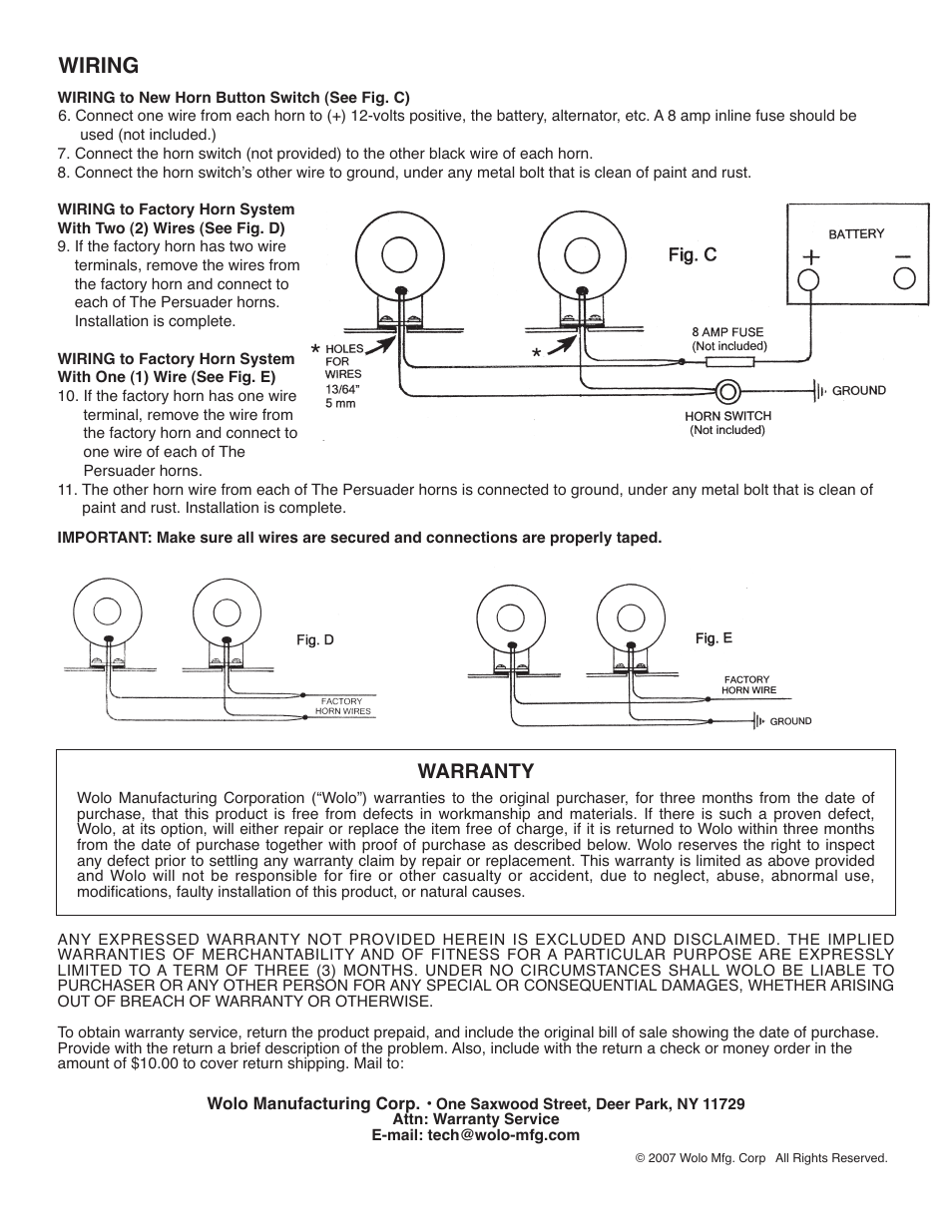 Wiring | Wolo 120 Persuader User Manual | Page 2 / 2