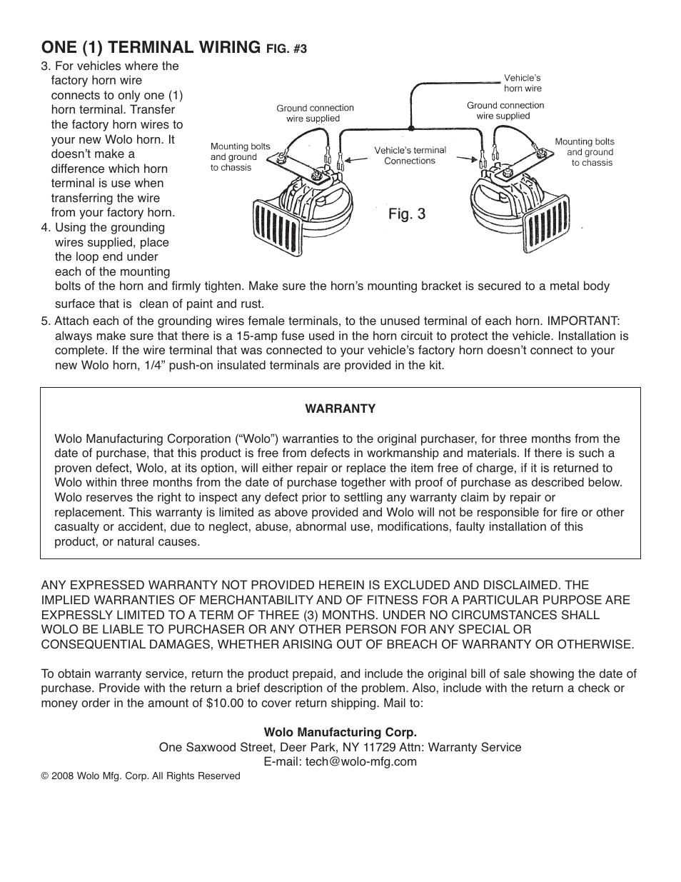 One (1) terminal wiring | Wolo X-2015 Maxi Sound User Manual | Page 2 / 2