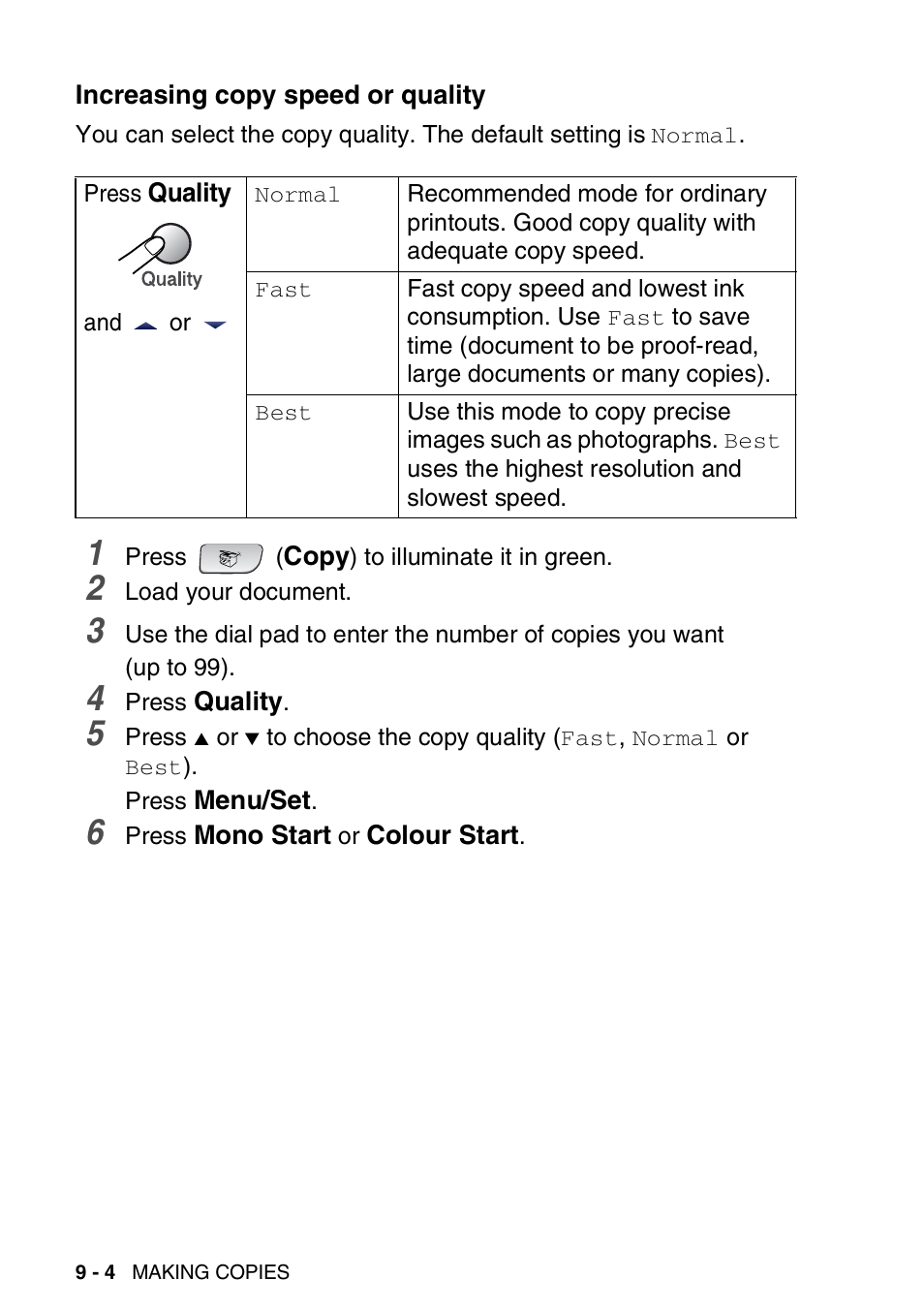 Increasing copy speed or quality, Increasing copy speed or quality -4 | Brother FAX-1840CN User Manual | Page 113 / 220