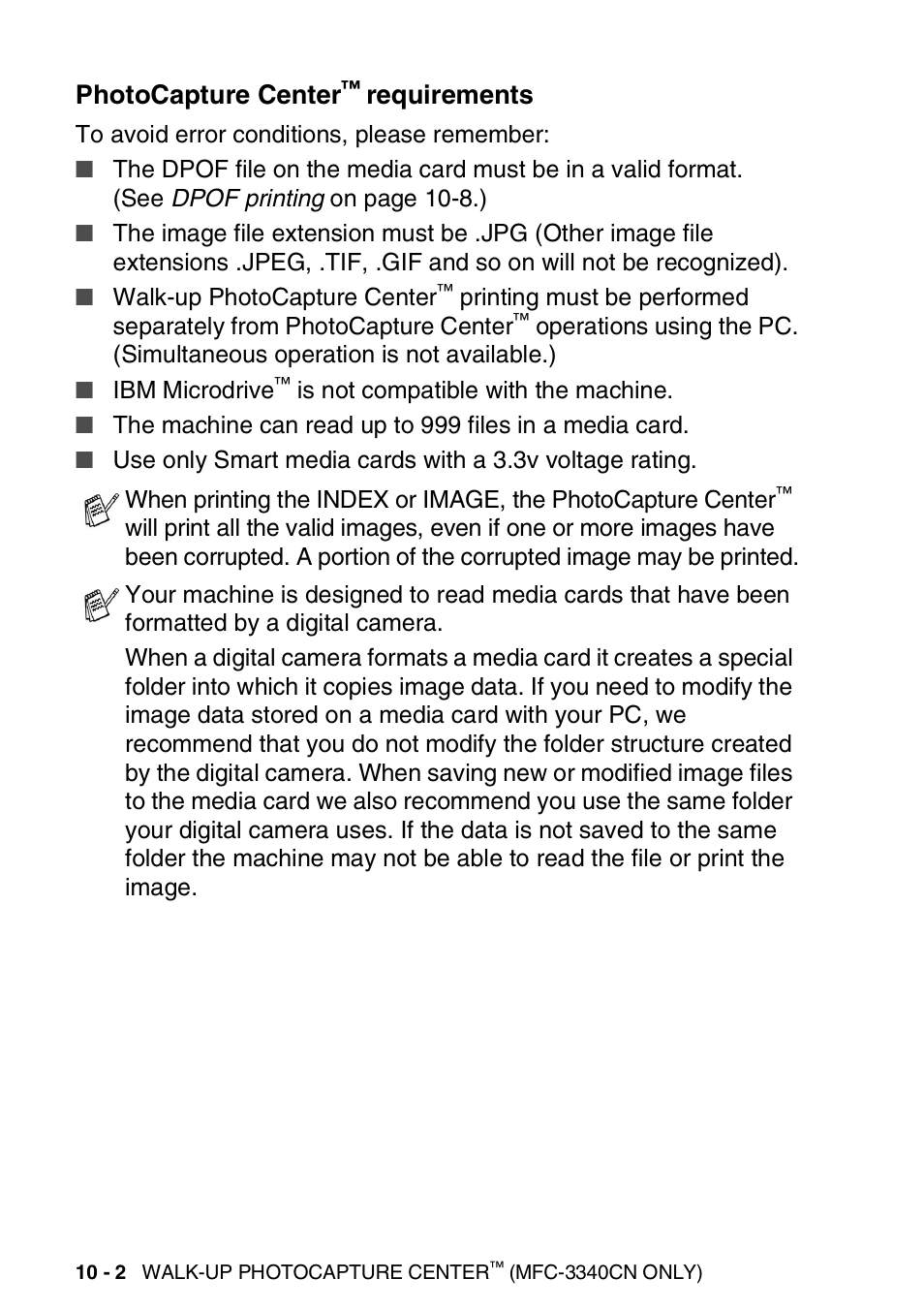 Photocapture center™ requirements, Photocapture center, Requirements -2 | Requirements | Brother FAX-1840CN User Manual | Page 125 / 220
