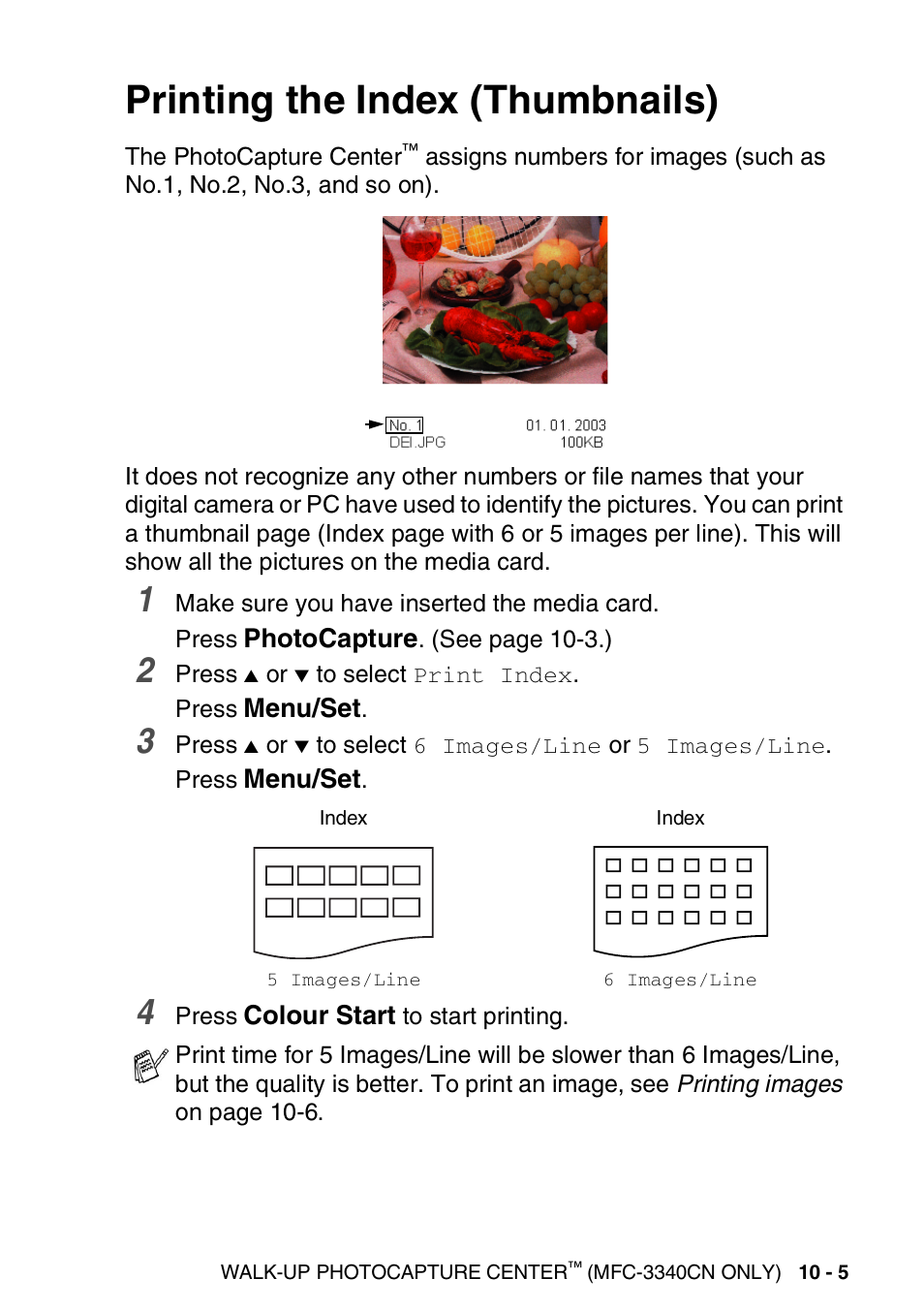 Printing the index (thumbnails), Printing the index (thumbnails) -5 | Brother FAX-1840CN User Manual | Page 128 / 220