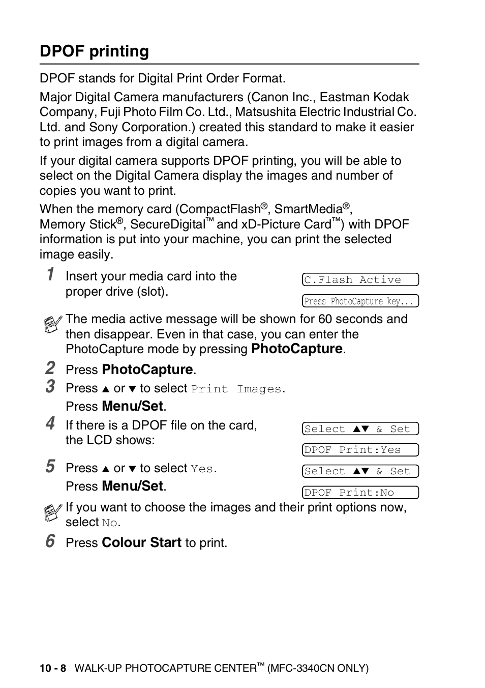 Dpof printing, Dpof printing -8 | Brother FAX-1840CN User Manual | Page 131 / 220