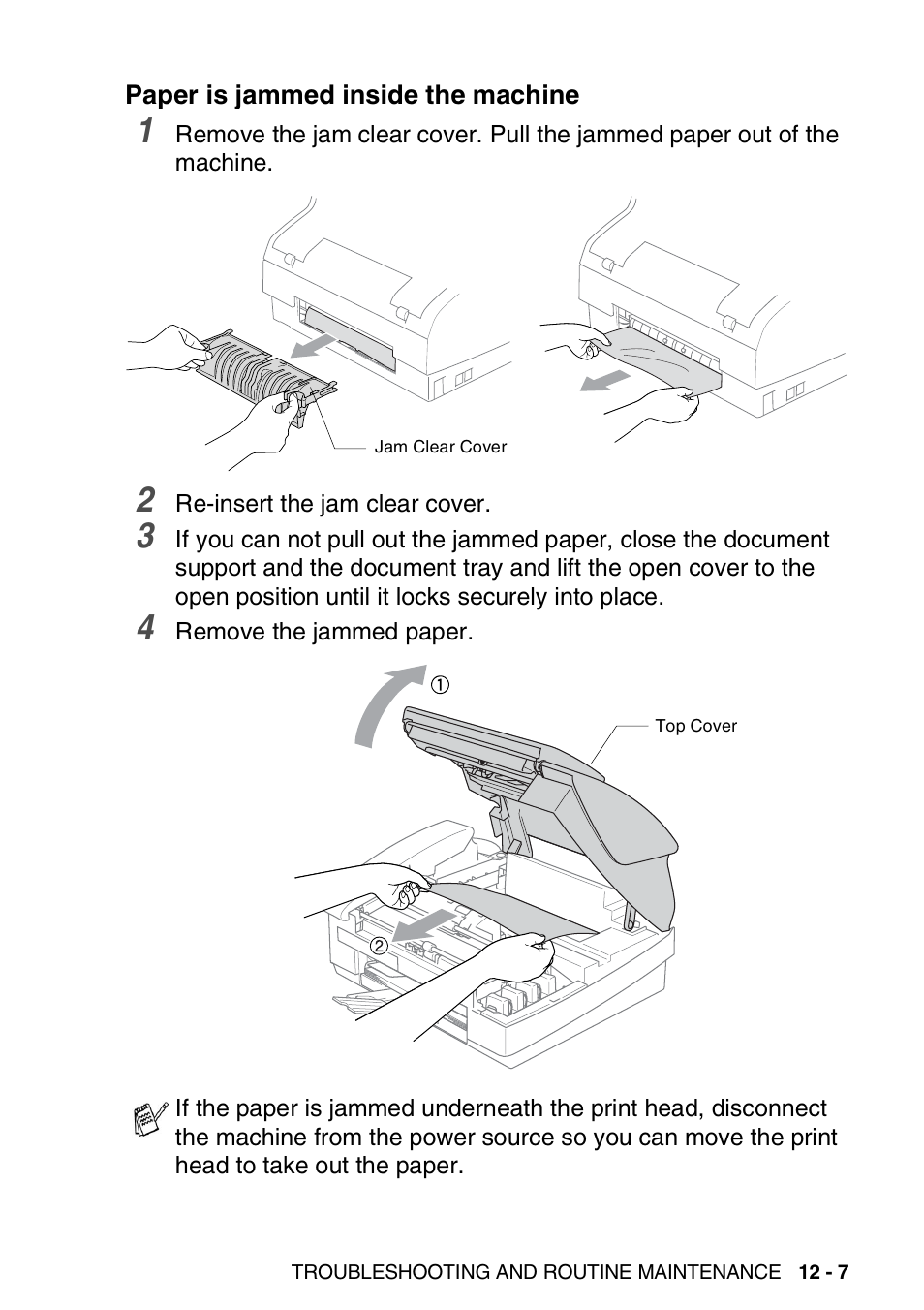 Paper is jammed inside the machine, Paper is jammed inside the machine -7 | Brother FAX-1840CN User Manual | Page 148 / 220