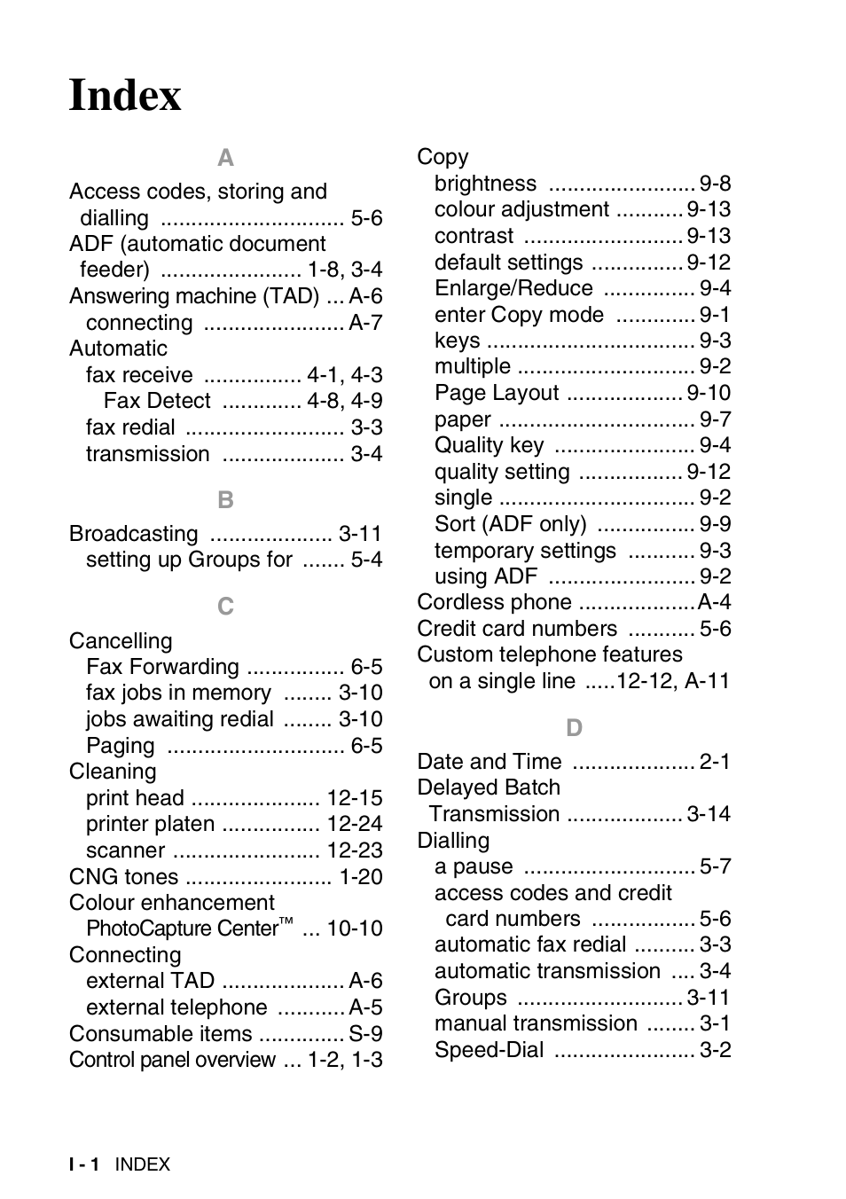 Index | Brother FAX-1840CN User Manual | Page 211 / 220