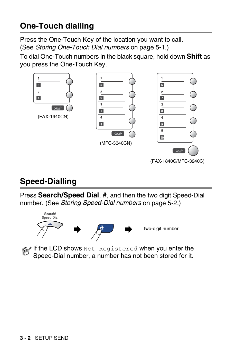 One-touch dialling, Speed-dialling, One-touch dialling -2 speed-dialling -2 | Brother FAX-1840CN User Manual | Page 49 / 220