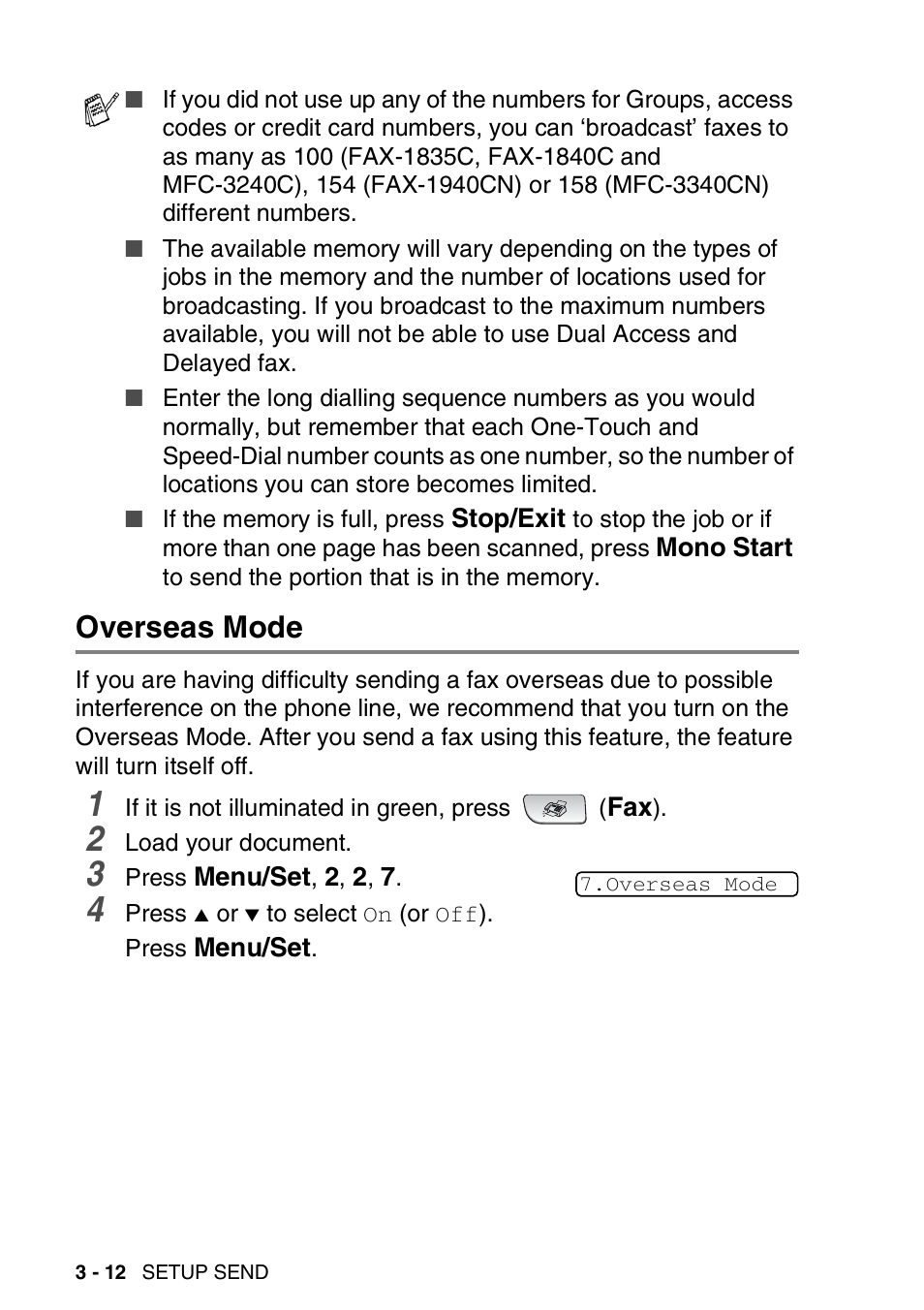 Overseas mode, Overseas mode -12 | Brother FAX-1840CN User Manual | Page 59 / 220