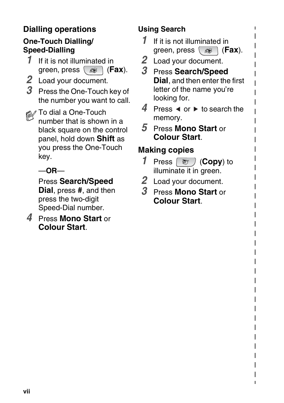 Dialling operations, Making copies | Brother FAX-1840CN User Manual | Page 9 / 220