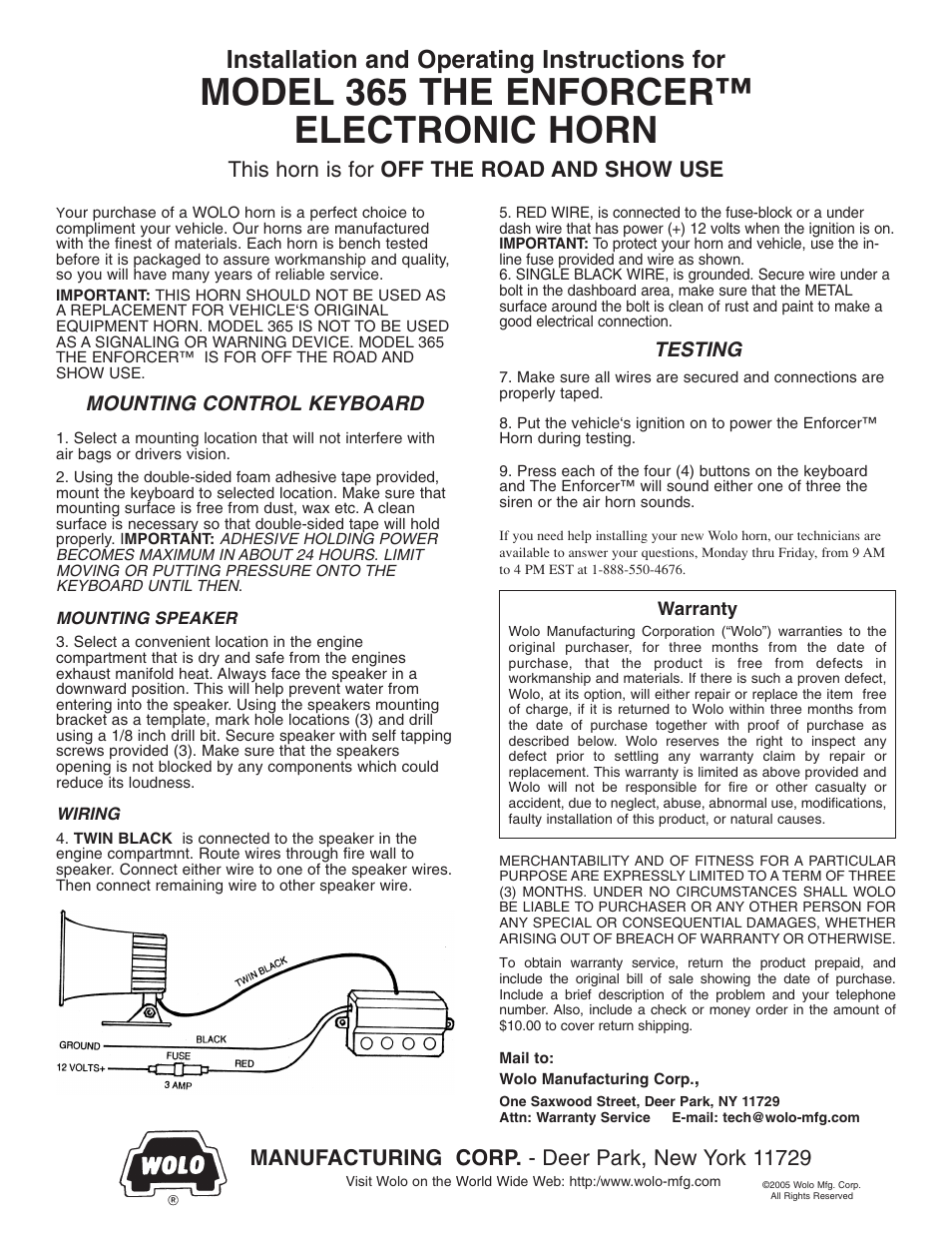 Wolo 365 The Enforcer User Manual | 1 page