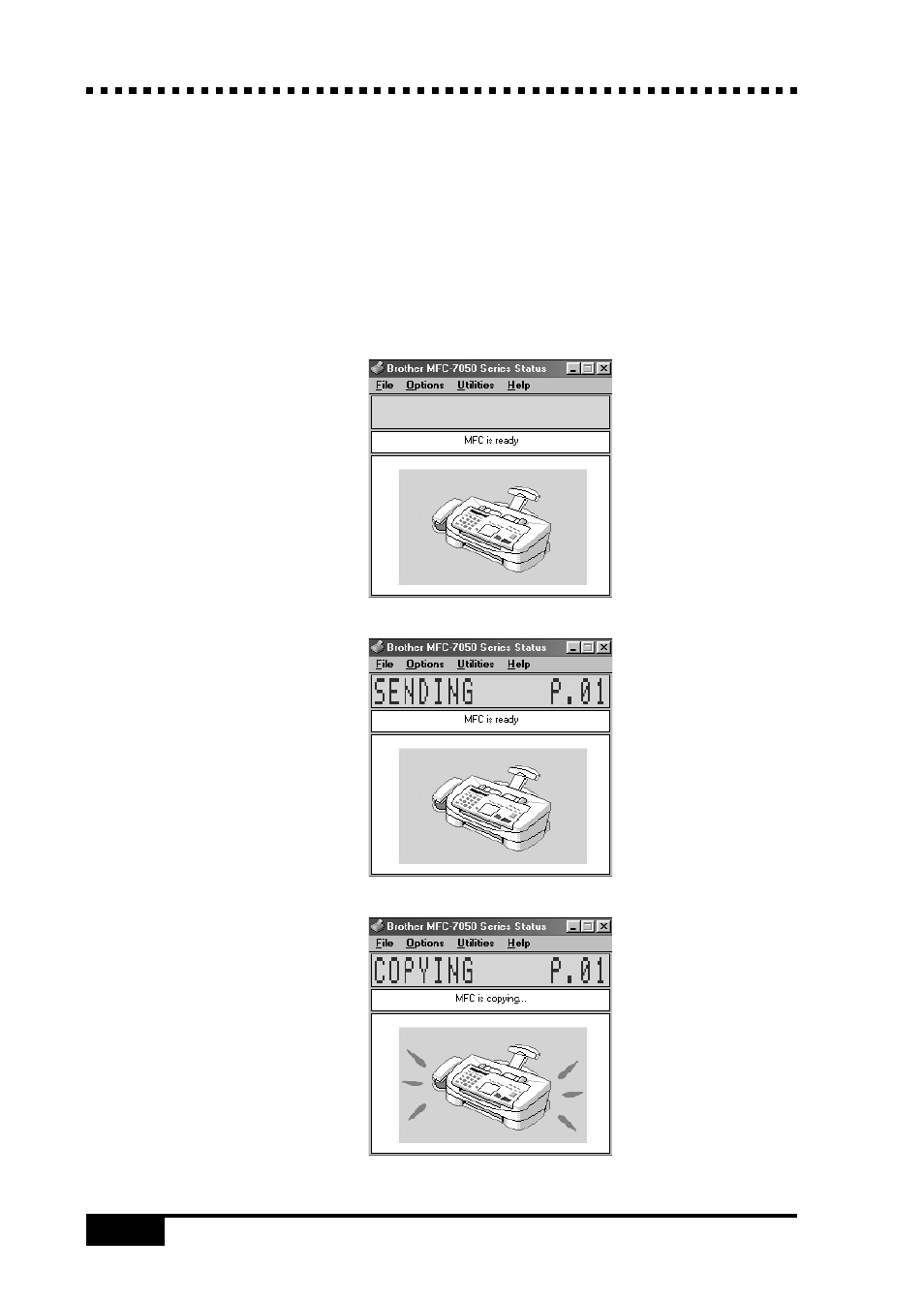 Brother status monitor | Brother MFC 7050C User Manual | Page 132 / 264