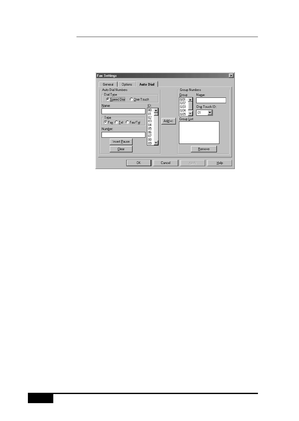 Auto dial tab, Auto dial numbers, Dial type | Brother MFC 7050C User Manual | Page 212 / 264