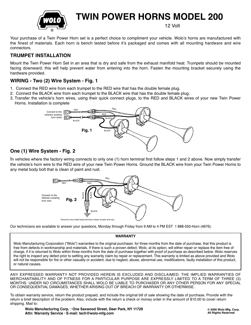 Wolo 200 Twin Power User Manual | 1 page