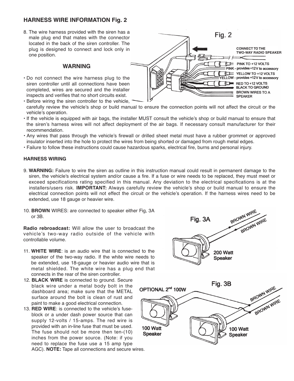 Harness wire information fig. 2, Warning | Wolo 4200 The Commissioner User Manual | Page 3 / 5