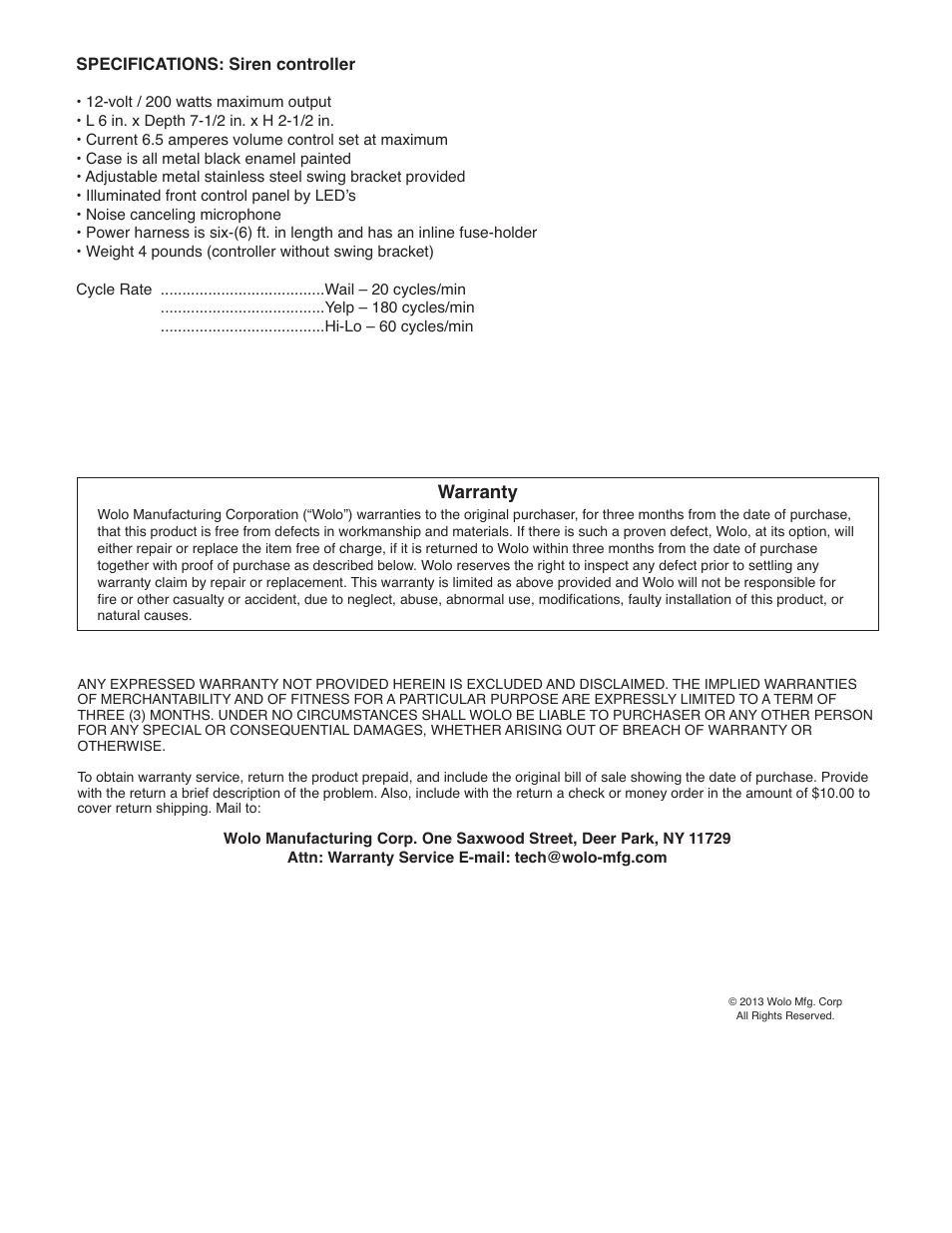 Warranty | Wolo 4200 The Commissioner User Manual | Page 5 / 5