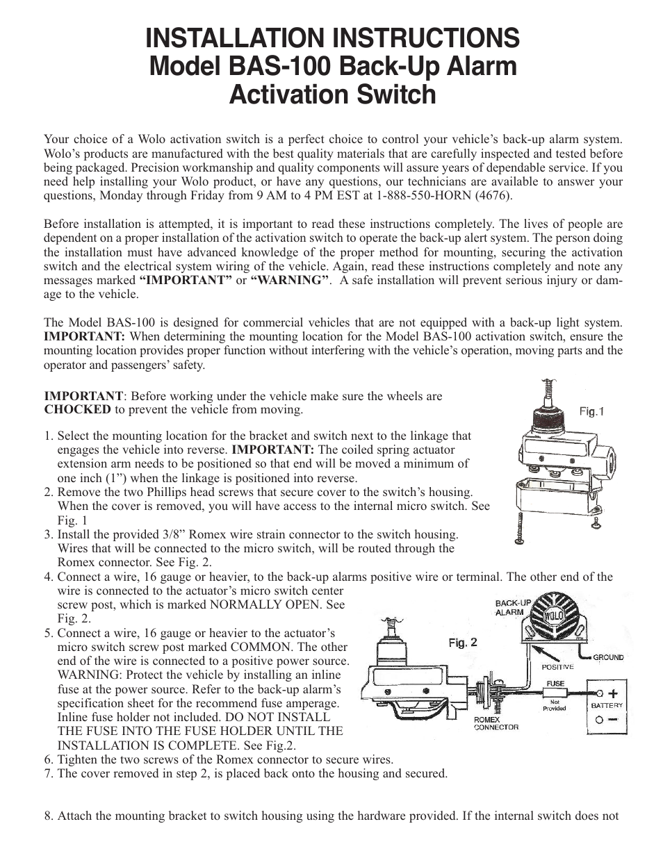 Wolo BAS-100 Activation Switch User Manual | 2 pages