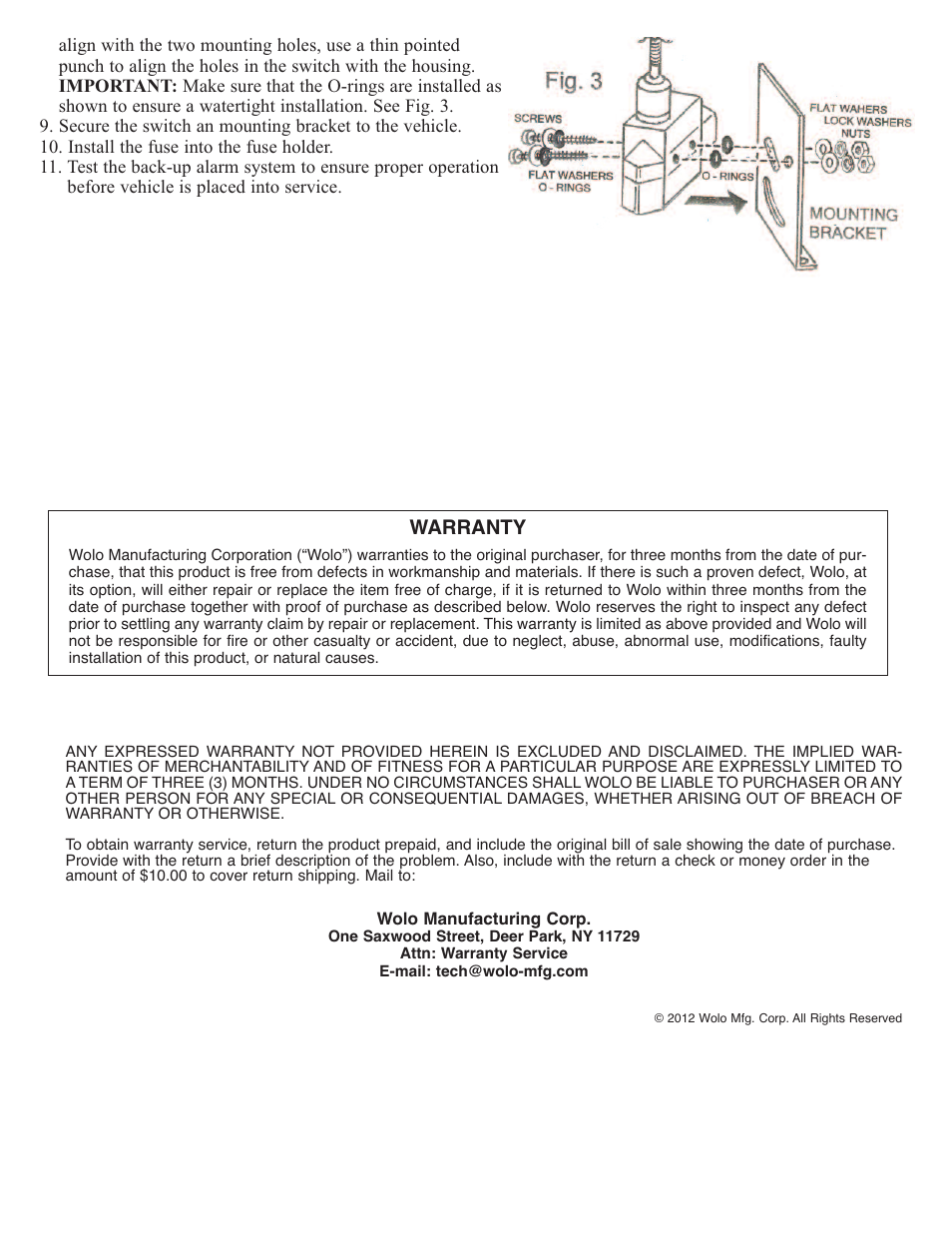 Warranty | Wolo BAS-100 Activation Switch User Manual | Page 2 / 2
