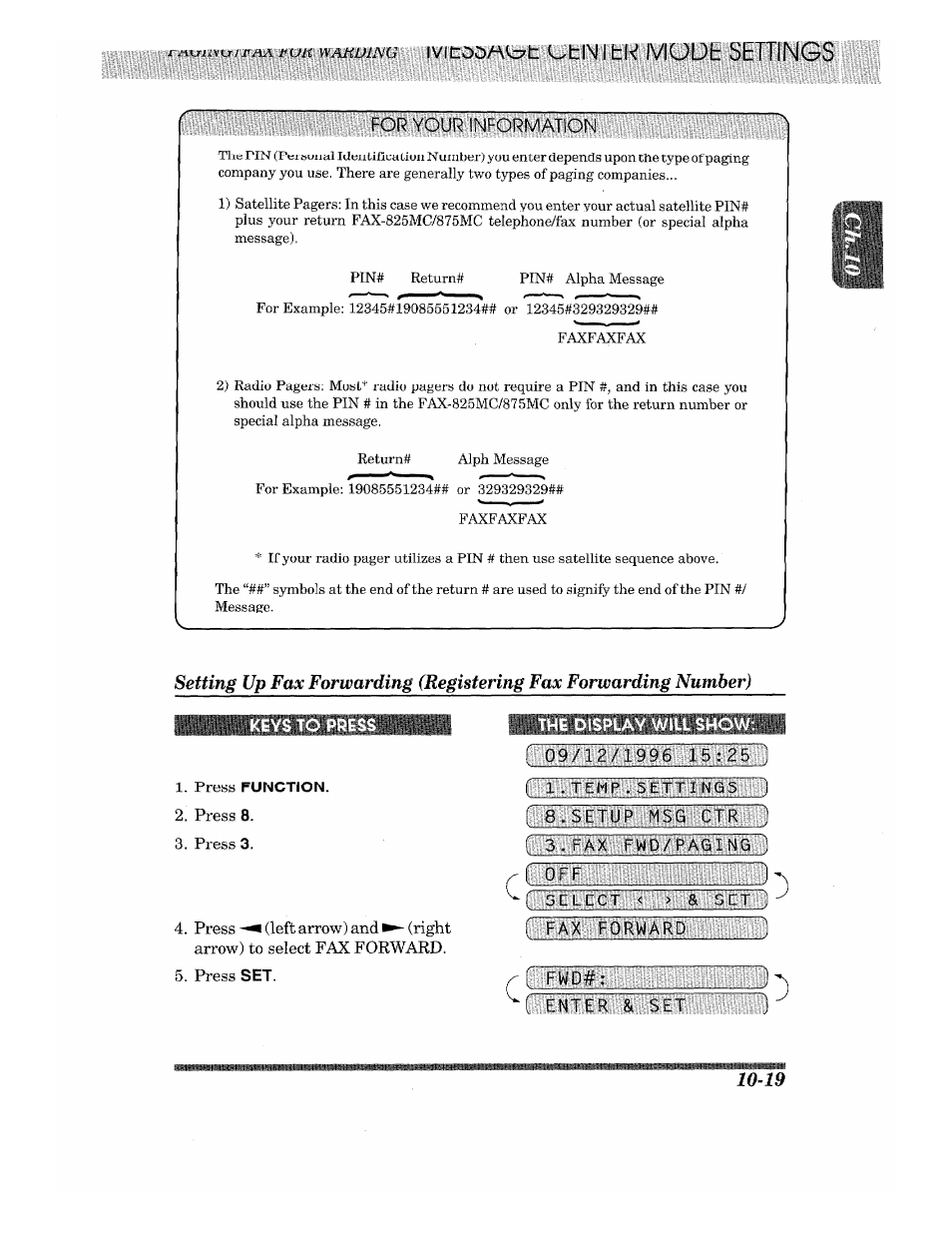 Keys to press, The display will show, Mudh settings | Press function. 2. press, Press | Brother 875 MC User Manual | Page 115 / 166