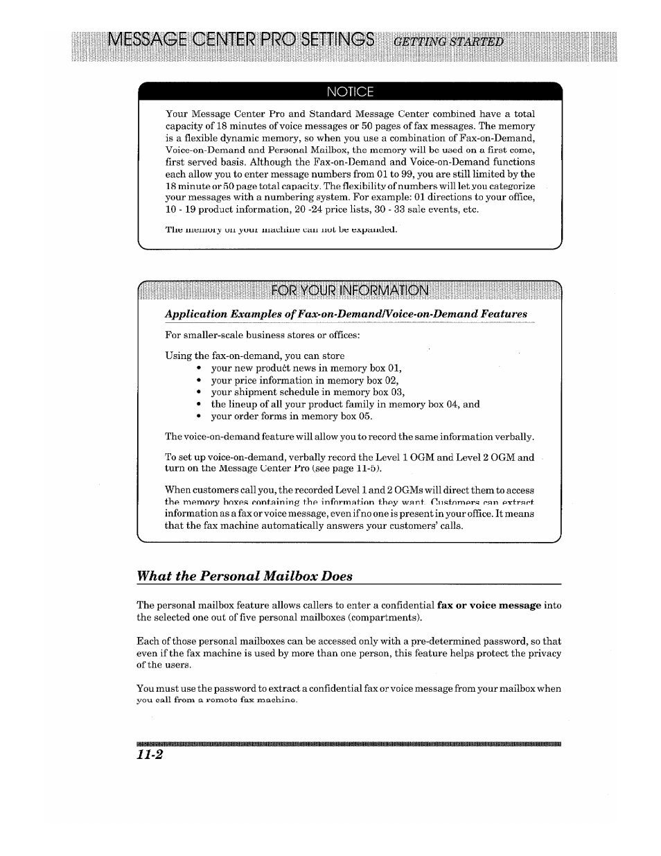 What the personal mailbox does, What the personal mailbox does -2, Notice | For your information, Lili | Brother 875 MC User Manual | Page 126 / 166