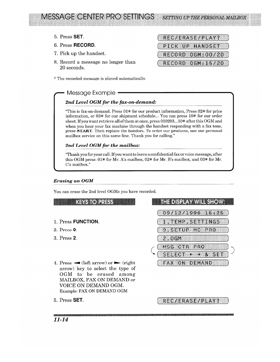 Press function, The display will show, Press | Brother 875 MC User Manual | Page 138 / 166