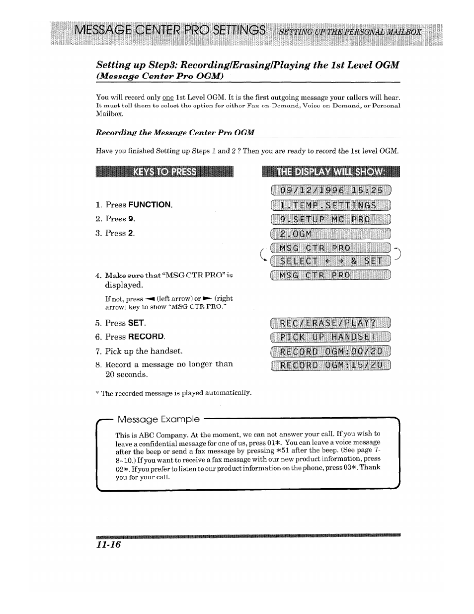 Press function, The display will sho, The display will sho itiímb£¡iíííbímb§¡iн{н||iílt | Brother 875 MC User Manual | Page 140 / 166