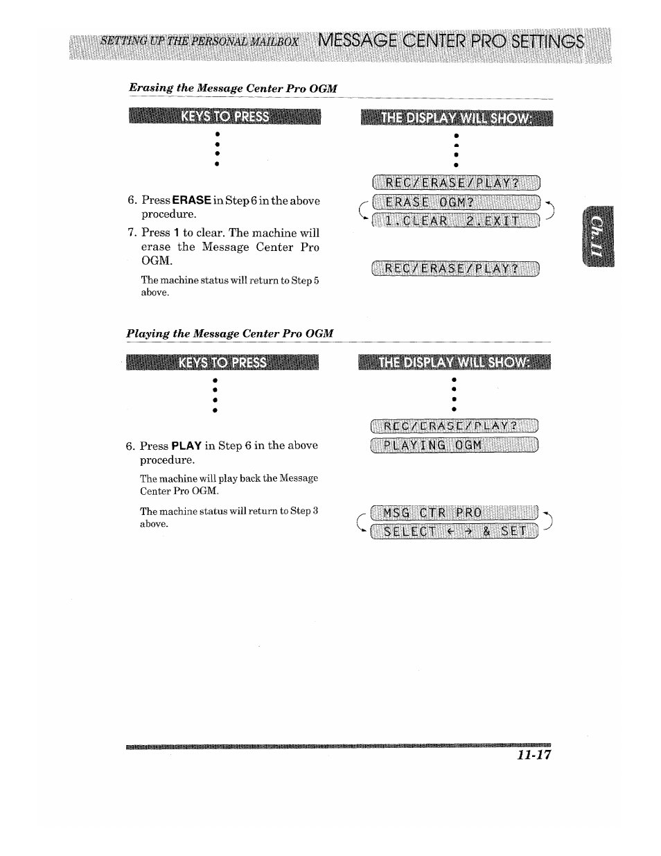 Keys to press, The display will show, The display will sh | Brother 875 MC User Manual | Page 141 / 166