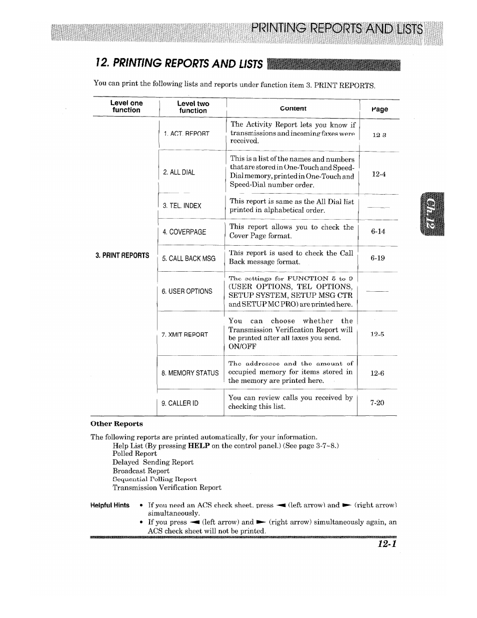 Printing reports and lists | Brother 875 MC User Manual | Page 147 / 166