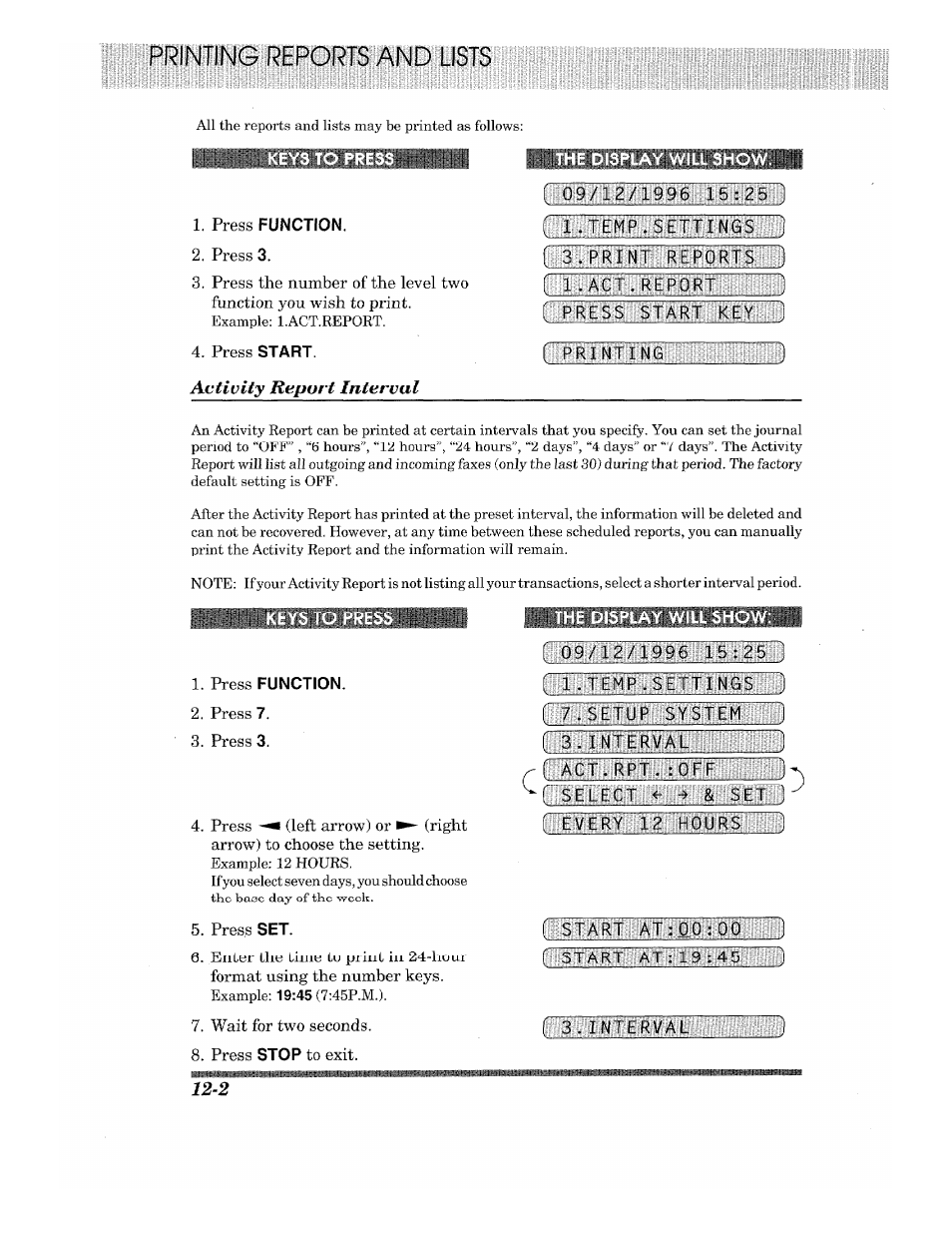Press function, The display will show, Printing | Eys to press, Press, Wait for two seconds. 8. press | Brother 875 MC User Manual | Page 148 / 166